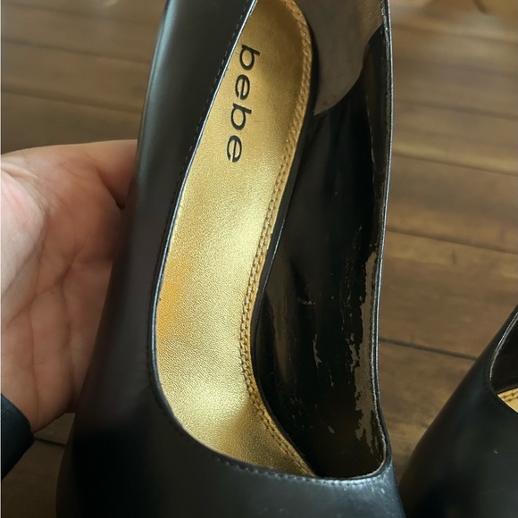 Bebe Platform Heels Size 8 M Black Leather - Picture 5 of 7